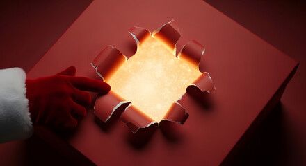 Santa's Hand Reveals a Magical Christmas Surprise from a Red Gift Box