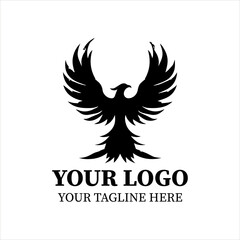 Fototapeta premium Elegant Phoenix Logo Vector – Minimalist Black Silhouette of Mythical Bird Rising from Flames, Flat 2D Design for Branding, Rebirth, and Luxury Concepts.