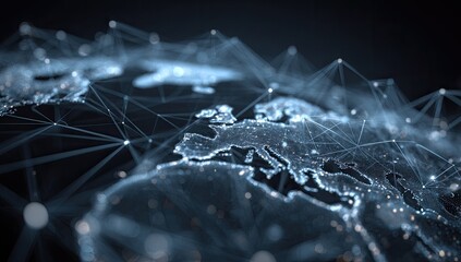 Digital rendering of a globe depicting Europe connected with glowing lines and dots