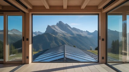 Fototapeta premium Stunning mountain view from a modern house with sliding doors