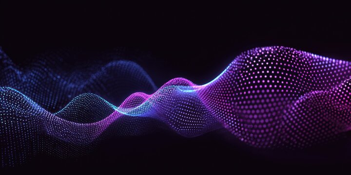 Abstract 3D rendering of interconnected dots forming waves of colors, creating an undulating pattern