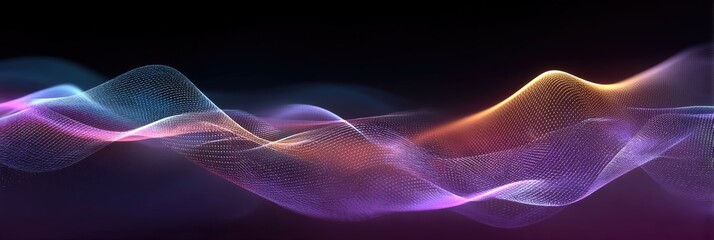 Abstract wavy illustration with gradient mesh and vibrant colors. Soft flowing curves in dark space