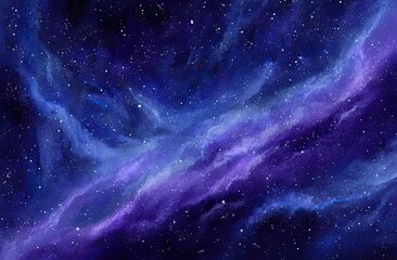 Obraz premium A painterly depiction of a deep space vista with nebulas and stars in vibrant shades of purple and blue