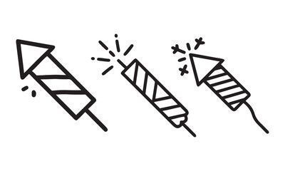  New Year and Festival Fireworks Rocket Icon Set Vector Outline