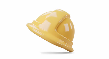 Fototapeta premium A glossy, yellow construction helmet isolated against a clean white background, representing safety and protection on job sites.