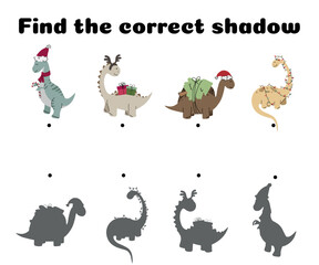 Holiday Dinosaur Matching Worksheet for Preschool