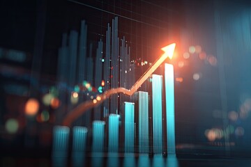 Abstract visualization of financial growth, with an upward arrow and bar graph overlay