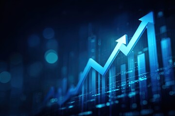 Graphic illustration of a rising blue arrow and bar graph, signifying financial growth