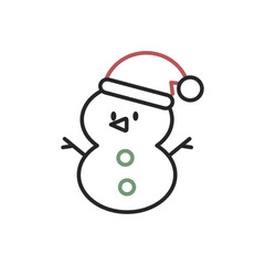 サンタ帽をかぶった雪だるまの手描き風アイコン【クリスマス】