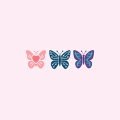 Modern Butterfly Icons Set: Heart, Circuit Board, and DNA Wings Vector