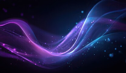 Abstract digital art with flowing lines in shades of purple, blue, with glowing effects