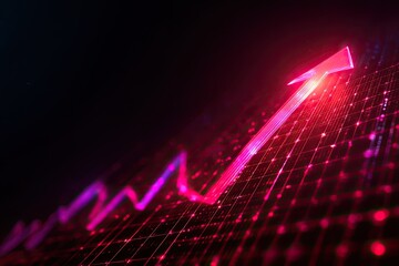 Abstract digital rendering of a vibrant upward trending arrow over a grid, symbolizing progress