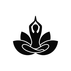 Silhouette of a person meditating in a lotus pose on a stylized flower