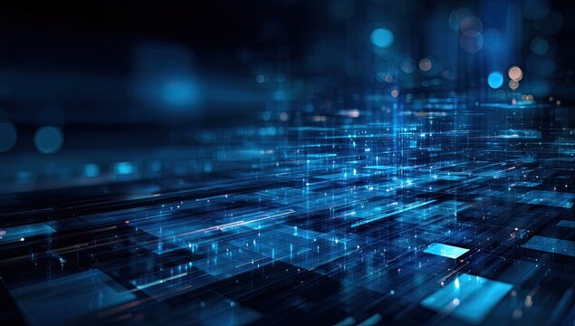 Abstract depiction of data streams and networks, rendered with a blue digital aesthetic