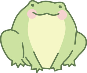 Cute green frog with rosy cheeks and a happy smile, perfect for cartoons, stickers, or kids’ art.
