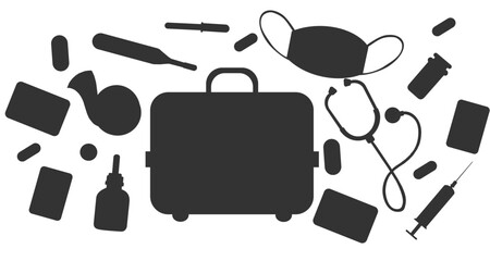 medical kit silhouette medical icon doctors tools equipment