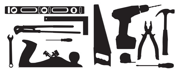 vector set of tools silhouette , repair kit set