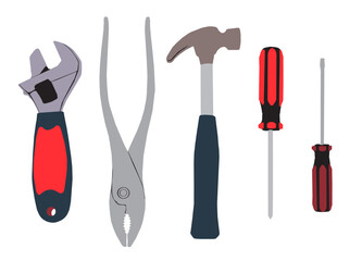 set of tools on white background ,repair kit ,workers tools 