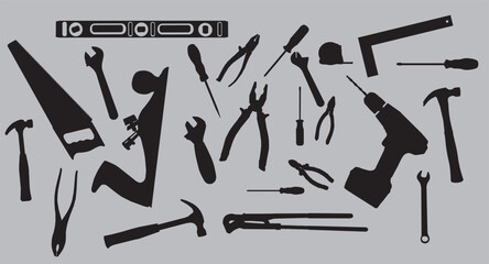 vector set of tools silhouettes workers tools ,repair kit icon