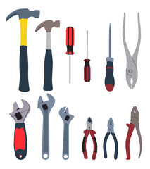 set of tools ,repair kit, workers equipment isolated on white