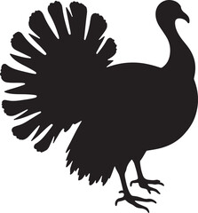 Black silhouette of a turkey with fanned tail feathers