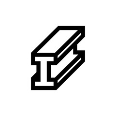 Vector Steel Beam Icon – I-Beam Profile Symbol for Construction, Structure, Engineering, Industry, and Architecture Design