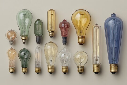Collection of retro glass light bulbs in assorted shapes and amber hues