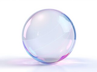 Obraz premium A softly lit, transparent sphere reflects subtle gradients of color on a clean white background, suggesting fragility, reflection, and minimalist design aesthetics.