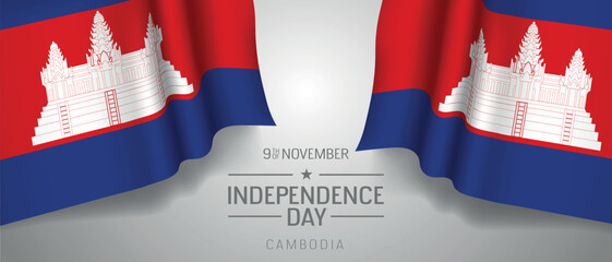 Cambodia happy independence day greeting card, banner with template text vector illustration