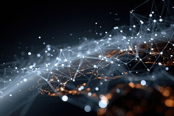 Abstract digital network with glowing lines and dots over an illuminated planet