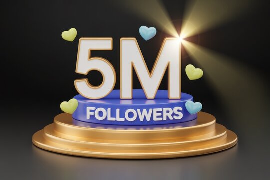 Five million followers celebration with golden podium and heart decorations
