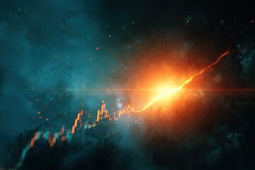 Graphic of an abstract chart with vibrant orange light and blue smoky background