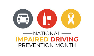 National Impaired Driving Prevention Month raises awareness about the dangers of driving under the influence, promoting safe, sober, and responsible driving for everyone.Banner poster, social media.
