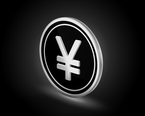 Obraz premium Shiny Silver And Black Rounded Japanese Yen Coin Isolated On dark Background 3d Illustration
