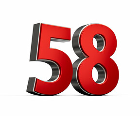 Bold Vibrant Red Number Fifty eight Number 58 With Sleek Metallic White Background 3D Illustration