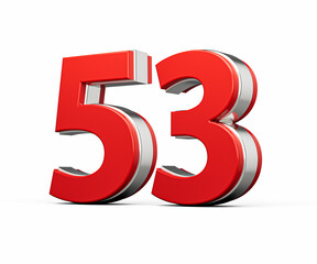Bold Vibrant Red Number Fifty three Number 53 With Metallic On White Background 3D Illustration