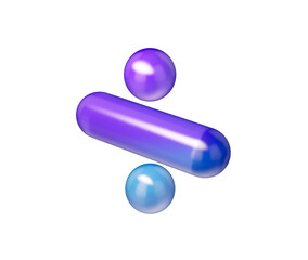 3D Glossy division symbol with a purple-blue gradient, soft reflections and depth. 3D Illustration