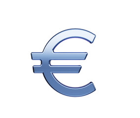 A glossy, deep blue 3D Euro symbol with smooth curves and reflective surface. 3d Illustration