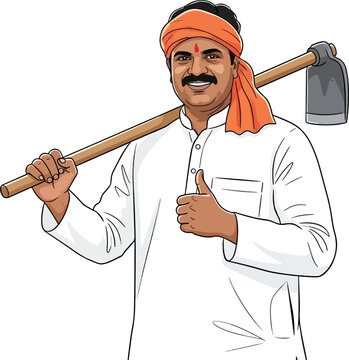 Indian rural farmer standing wearing kurta vector illustration