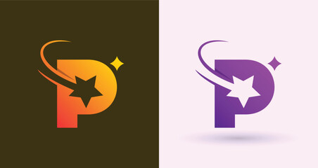 Swoosh Star Letter P Monogram Brand Logo

