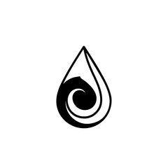 A sleek black and white vector icon features a stylized water drop encasing a graceful swirling wave, perfectly symbolizing purity, fluidity, and environmental motion.