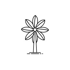 A clean, elegant minimalist line art illustration of a stylized flower with distinct petals and a slender stem, perfect for contemporary design projects.