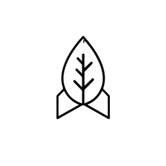 A sleek line art illustration depicts a modern rocket ship with a prominent leaf design, symbolizing eco-friendly innovation and sustainable progress.