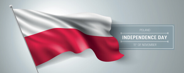 Poland happy independence day greeting card, banner vector illustration