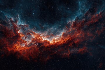 Fototapeta premium A cosmic scene with fiery red and cool blue gases swirling in the vast expanse of space