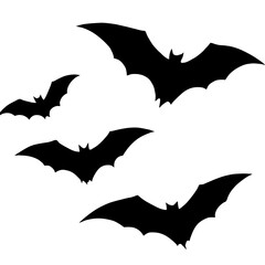 Spooky silhouette of bats flying against a white background, perfect for Halloween decorations, invitations, or eerie holiday designs