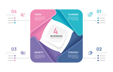 Venn diagram infographic chart template for business 4 parts steps, presentation with venn diagram elements vector illustration.