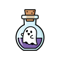 Obraz premium Cute ghost spirit mascot. Spooky night halloween vector art clip art, creepy design for mysterious invitation, gentle horror vibe