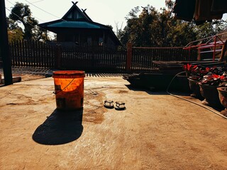 Warm sunset light under house