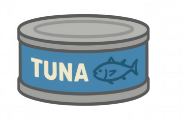 Tuna fish can illustration displaying preserved seafood for easy ingredient use, transparent background